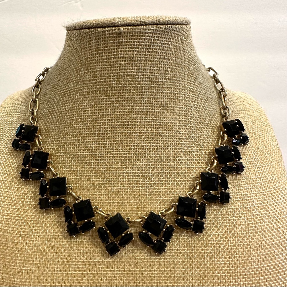J. CREW Statement Collar Necklace gold tone w/ black jewels